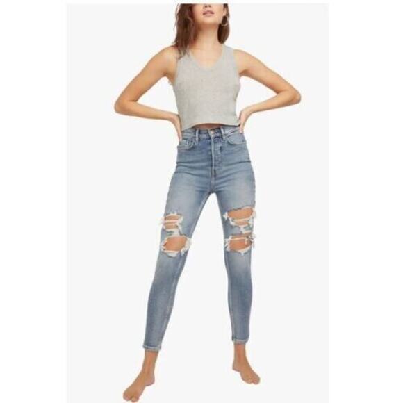 Free People We the Free Phoenix Ripped Skinny Button Fly Jeans Size 24 MSRP $98 - Picture 7 of 8